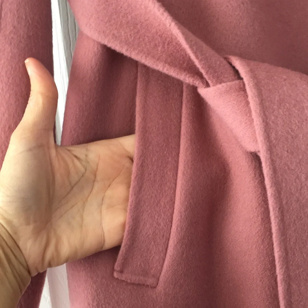 THEORY EUC MAUVE WOOL CASHMERE BLEND BELTED TRENCH SIZE SMALL - Picture 4 of 10